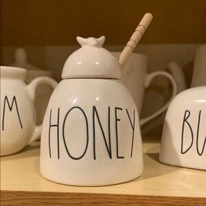 Rae Dunn White Honey Pot with Dipper